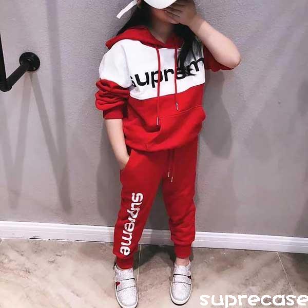 supreme 子供パーカー セットアップ 韓国風 supreme 子供服 通学